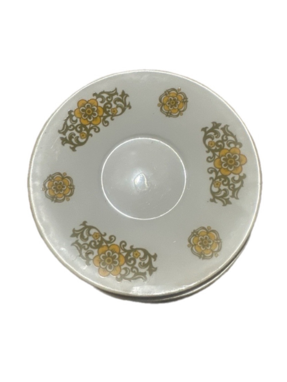 Vintage Hostess White Saucer with Gold Floral Accent Set of 3